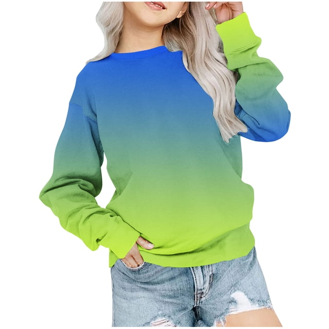 MeetoTime Chandail en Molleton pour Filles Enfants 2024 Tendance Dégradé Pull Col Rond Manches Longues