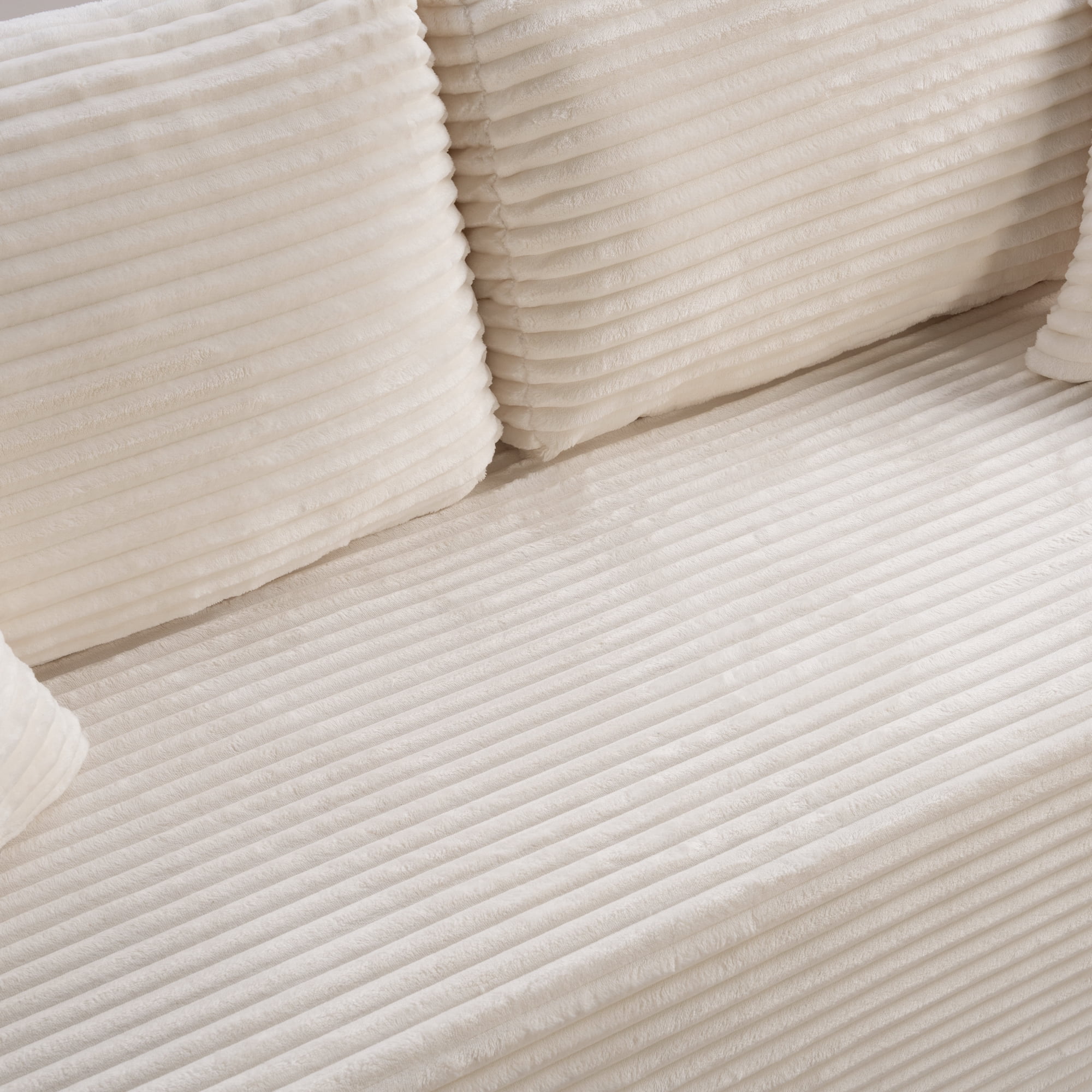 3 Seater Couch, Corduroy Boneless Couch for Living Room with Deep Seat, 86.6 Inch Cloud Sofa with 2 Pillows, Upholstered Floor Sofa in A Box Vacuum Compressed No Assembly, White