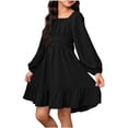 thumbnail image 1 of Vestido Largo de Manga Larga de Color Sólido de Moda Y Cómodo para las Niñas con Falda Plisada de Cinturón para Diario, Viajes, Vacaciones, Fiestas de Cumpleaños, 1 of 9
