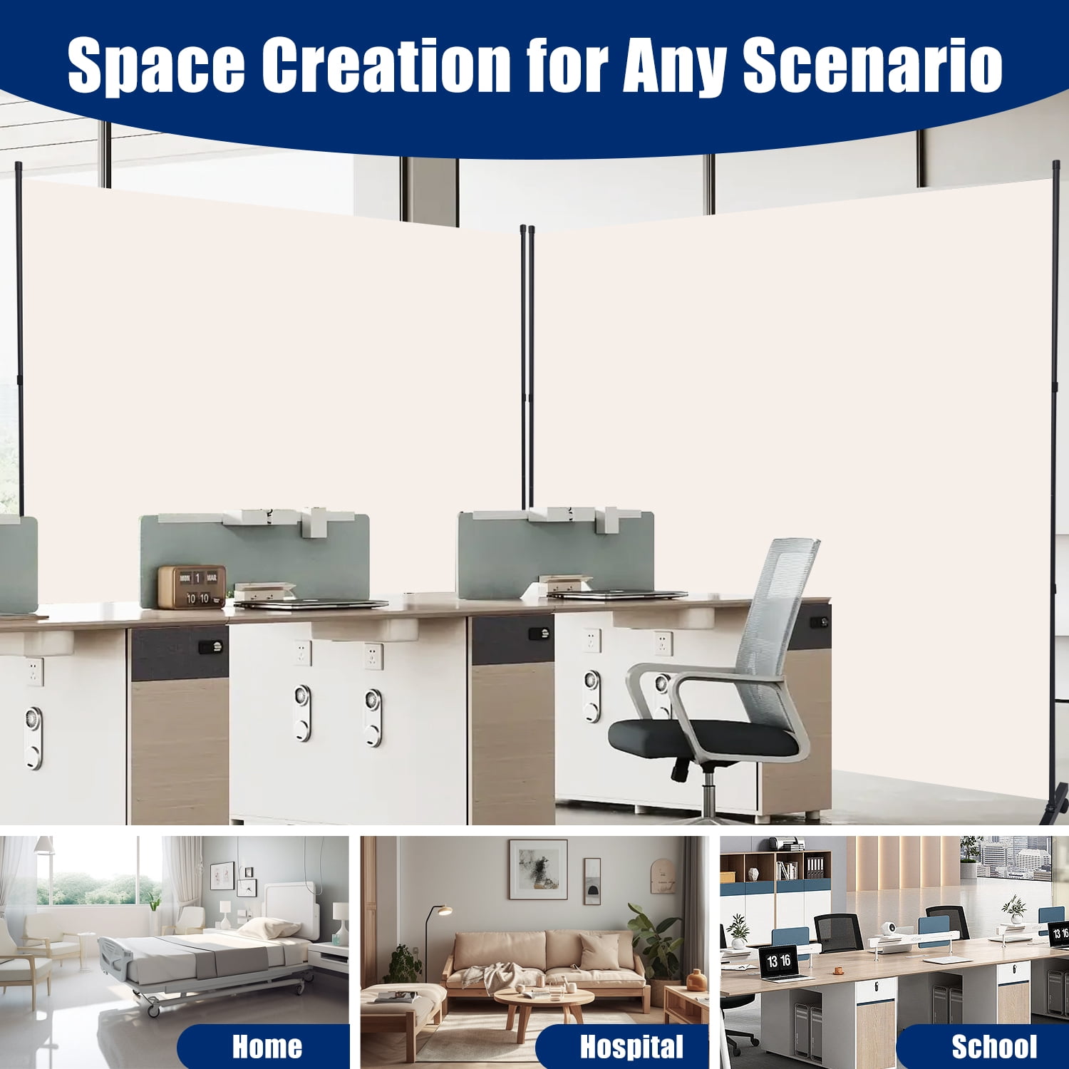 Room Divider Single Fabric Panel Privacy Screen W/Wheel, 71''X 72''Wide Portable Wall Divider for Room Separation, Upgrade Room Divider Screen 6 FT Partation Room Dividers for Home, Office, School