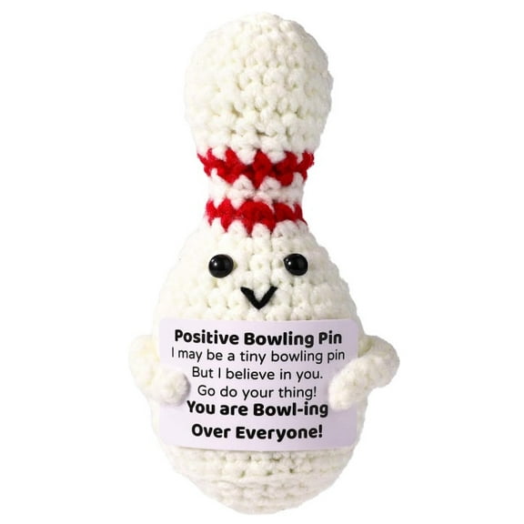 Handmade Emotional Support Bowling, Positive Crochet Doll with Card, Inspirational Small Handmade Knitted, Funny Gift for Women Men Birthday Friends Coworkers, Office Decor