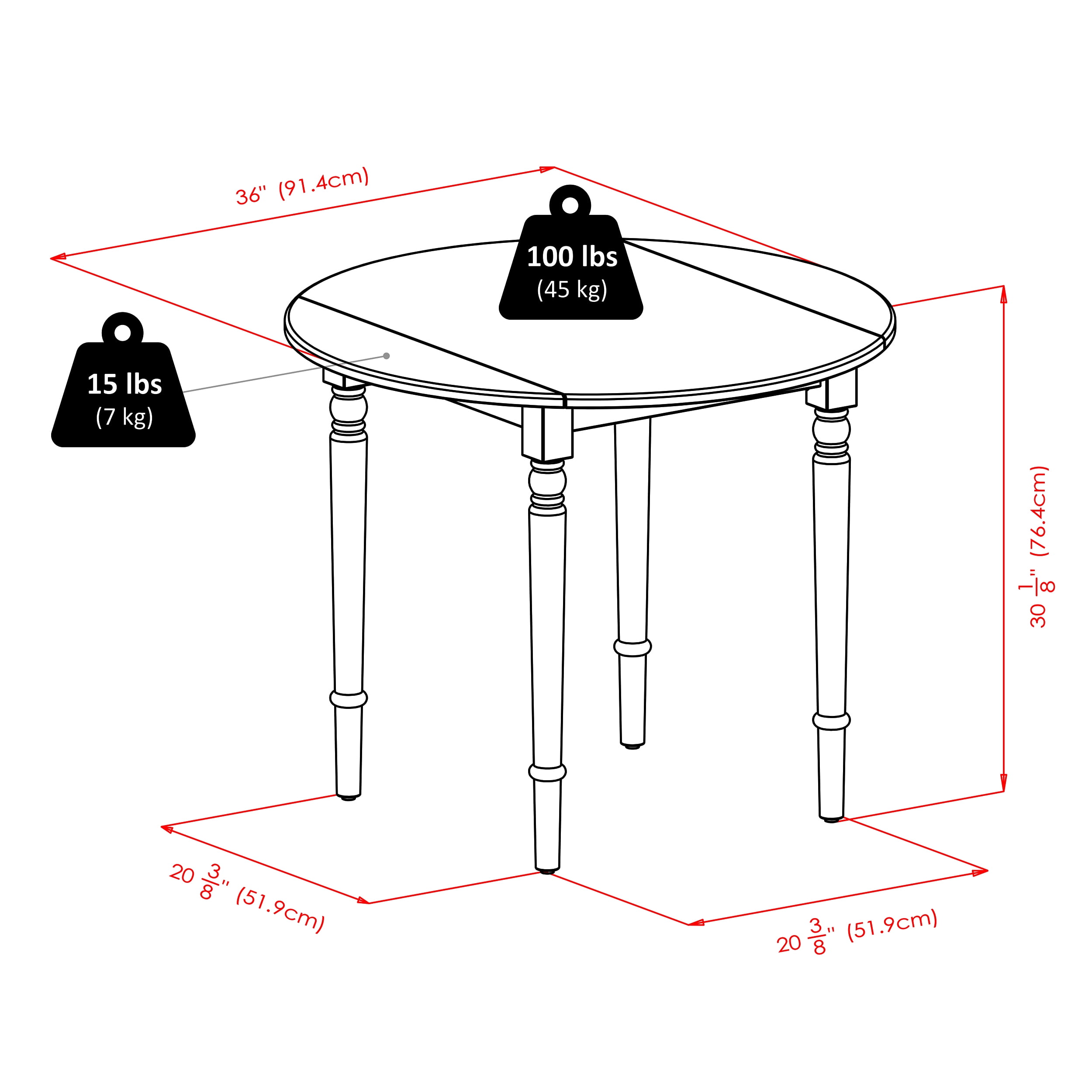 Winsome Sorella Round Drop Leaf Dining Table, Natural & White Finish