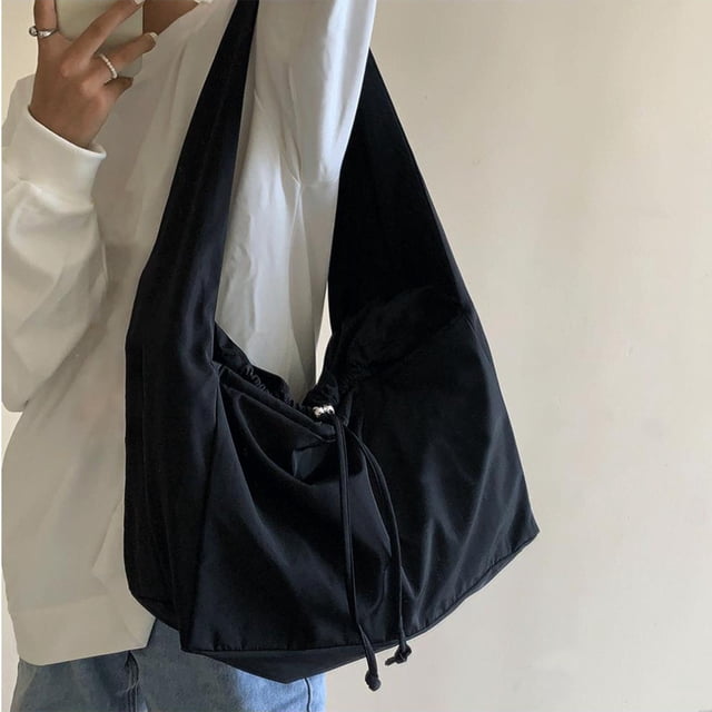 Bolso bandolera Hugo negro ligero portátil práctico duradero para comestibles compras en la playa Bolsa de hombro tipo cubo