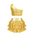thumbnail image 2 of YONGHS Girls Jazz Latin Dance Costume Sequins Ruffle One Shoulder Crop Top with Skirted Shorts Outfits Gold 6, 2 of 5
