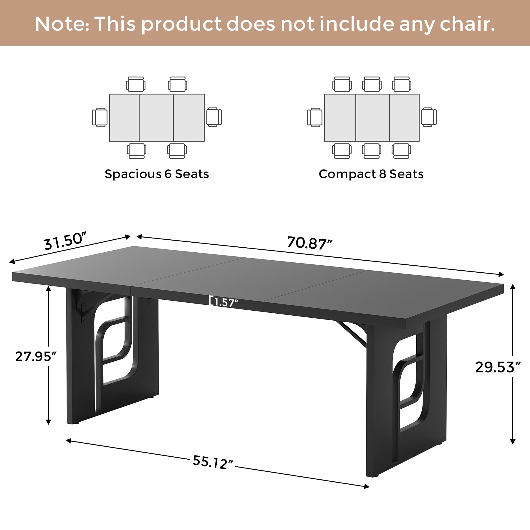 Condemo 71 inch Large Executive Office Desk, Simple Computer Desk Workstation, Modern Study Writing Table, Black
