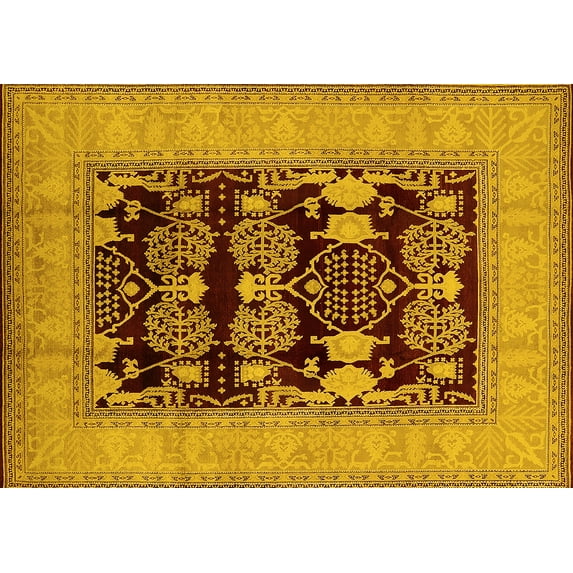 Ahgly Company Machine Washable Indoor Rectangle Oriental Yellow Industrial Area Rugs, 2' x 3'