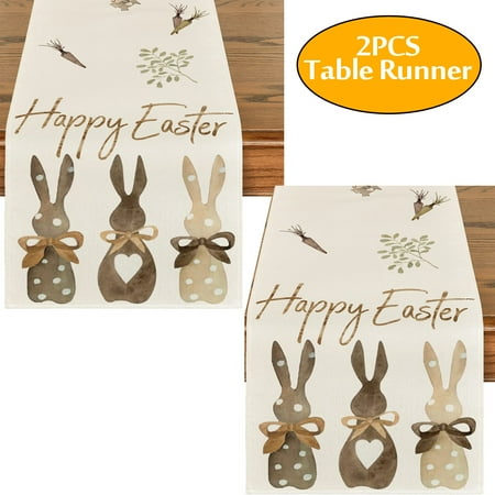 

Happy Easter Table Runner Bunny Placemats Spring Rabbit Easter Decoration for Home Dining Room Kitchen Table Decor