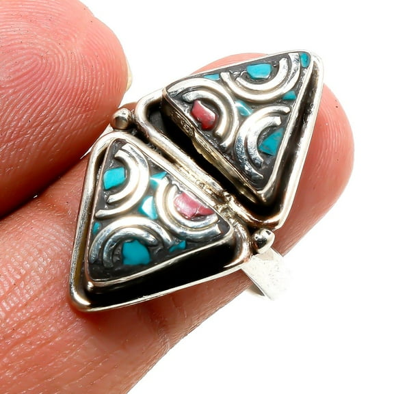 Tibetan Turquoise Coral Handmade Bohemian Adjustable Jewelry Ring Nepali SA 3069