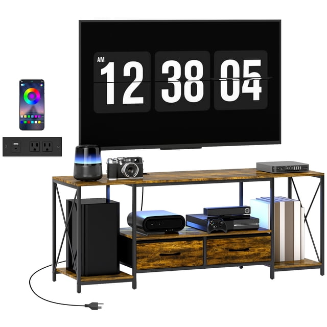 HOMCOM Meuble Télé avec Lumières DEL RVB, Meuble Télé Industriel pour Télé jusqu'à 55 Pouces