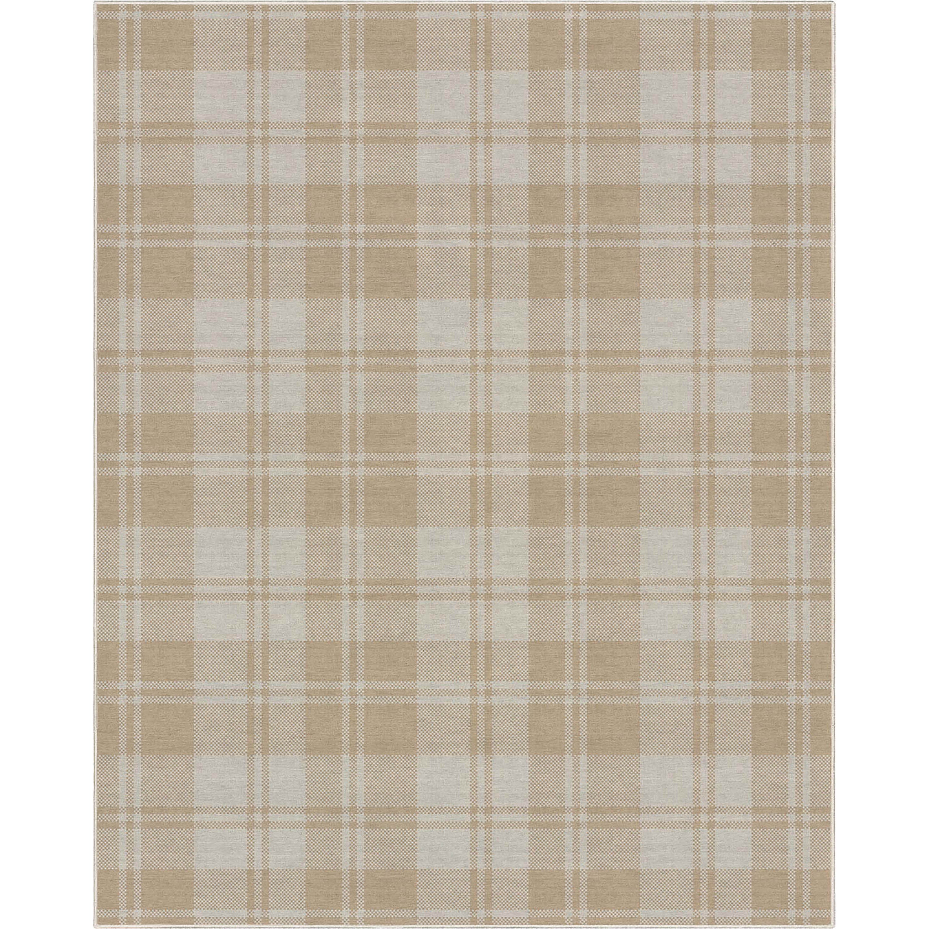 Well Woven Apollo Plaid Modern Beige Brown Flat Pile Easy to Clean 5' x 7' Area Rug for Living Room Dining Room Bedroom and Kitchen