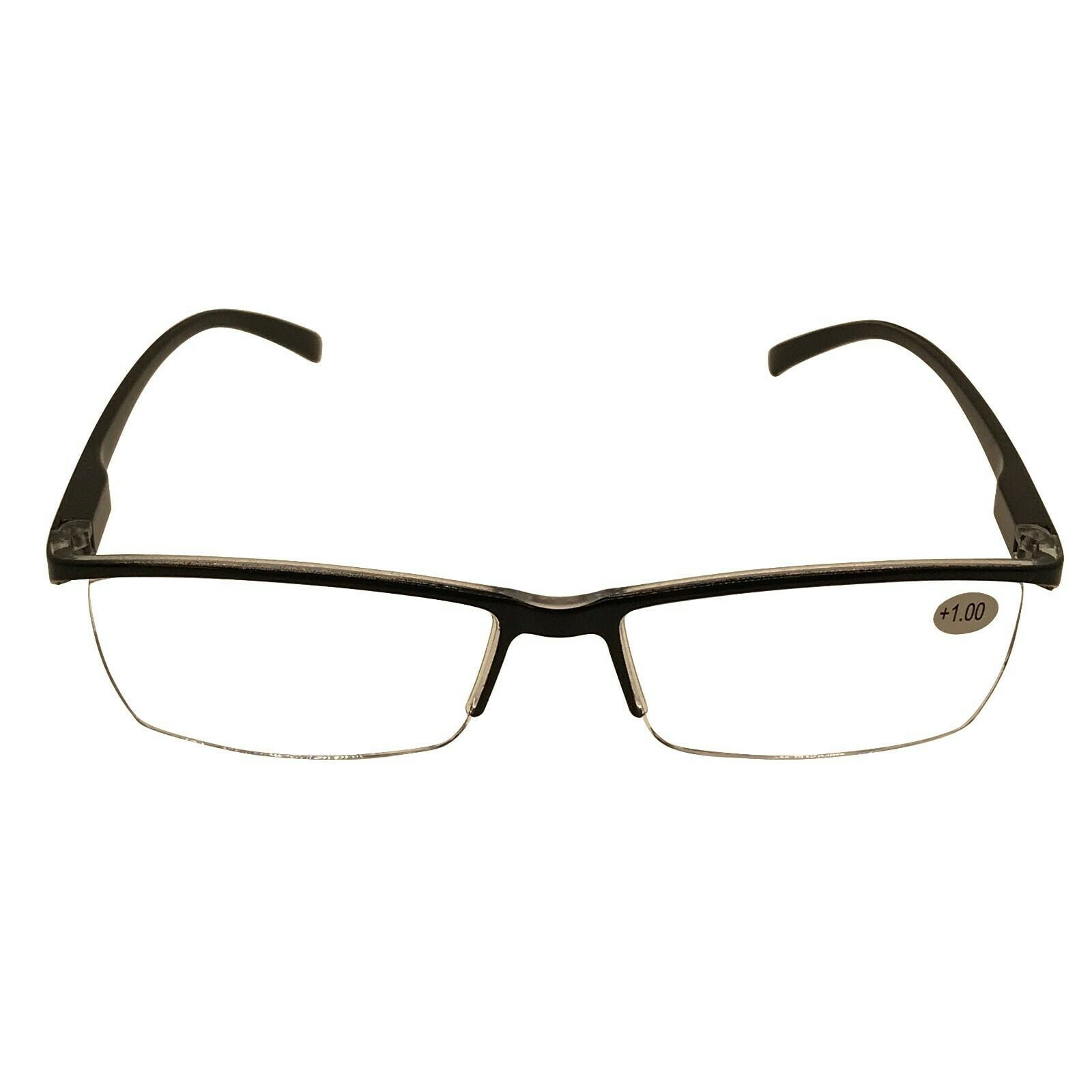 12 Packs Mens Rectangle Half Frame Reading Glasses Blue Light Blocking Black Spring Hinge Readers +2.75