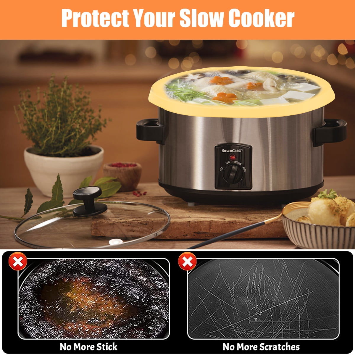 RONCRONC Reusable Eco-Friendly Multi-Use Silicone Divers and Liner Set for  Slow Cookers