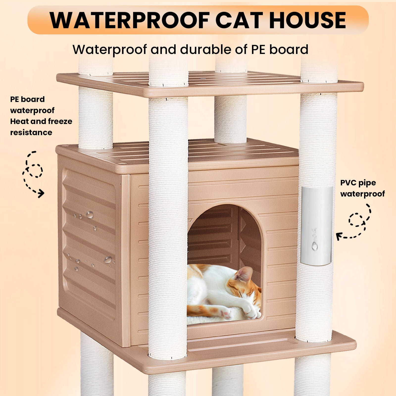 MAOHEGOU 62” Tall Cat Tree for Outdoor and Indoor Cats, Weatherproof Large Outdoor Cat Condo with Scratching Posts
