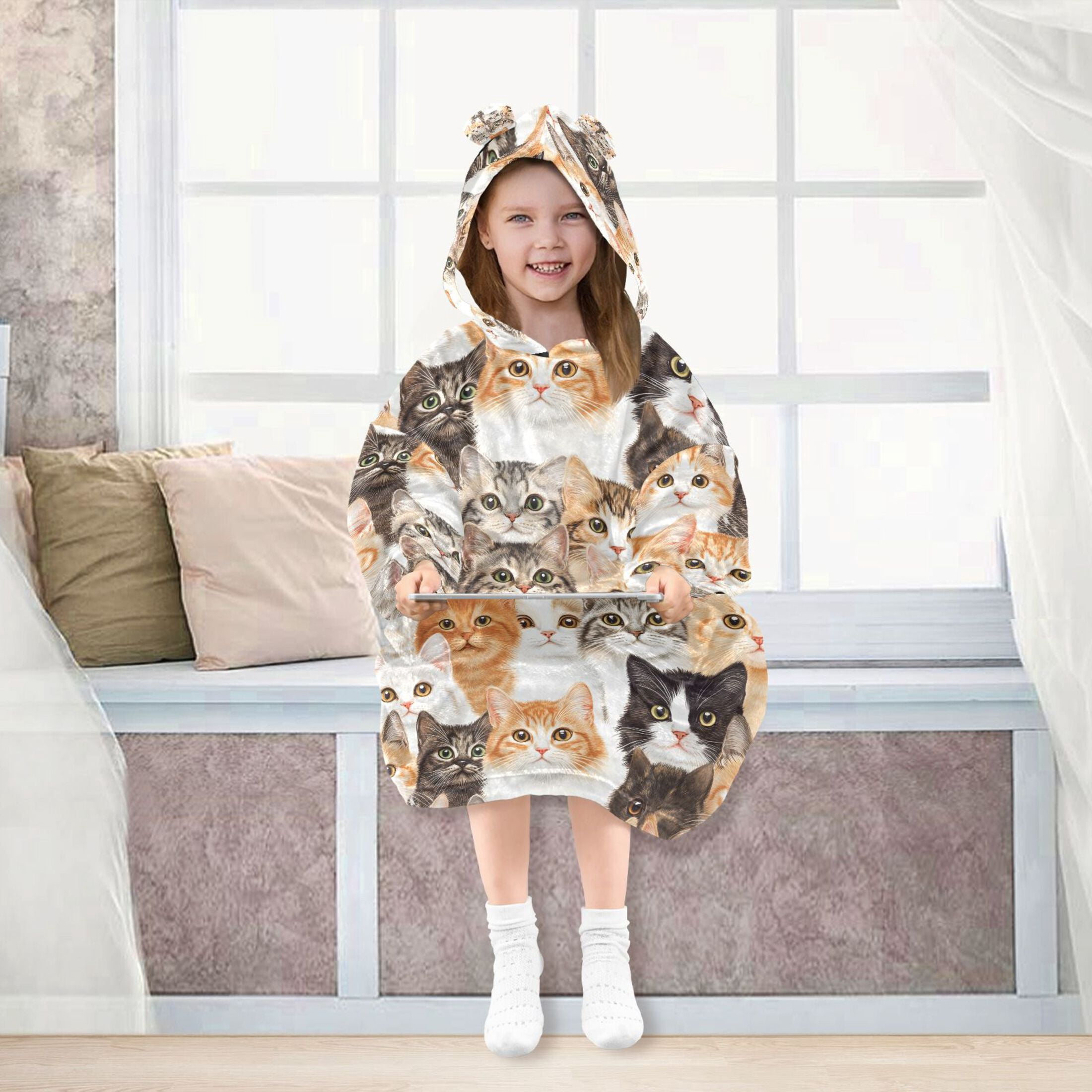 joogoo Blanket Hoodie Doodle Cats Cute for Oversize Sweatshirt Boys Girls 3-14 YR L