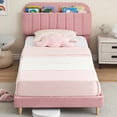 thumbnail image 3 of Velvet forrado tamaño individual marco de cama con estante de libros cabecero - rosa, heavy-duty steel support legs, fácil montaje, noise-free, mattress foundation, 3 of 8