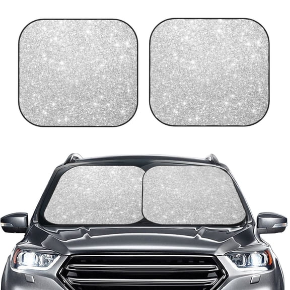 Picia Silver Glitter 2 Piece Car Windshield Sun Shade Foldable | Foldable Sun Shield for Front Window Blocks UV Rays and Keeps Your Vehicle Cool-Small