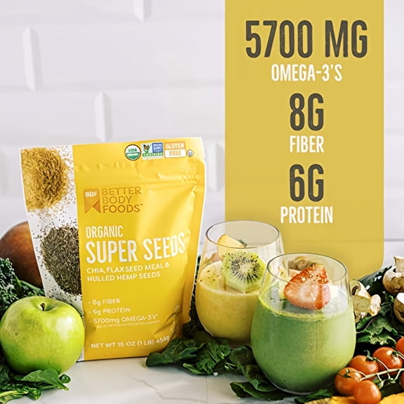 Superfood Organic Super Seeds - Chia Flax & Hemp 16 oz (Pack of 5)