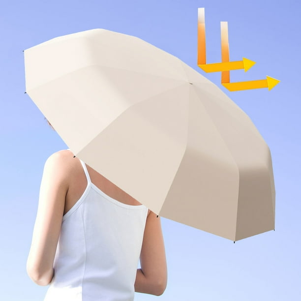 Paraguas plegable de viaje, resistente al viento, con 12 varillas, automático, reversible y anti-UV.