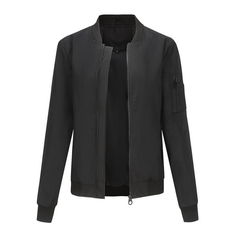 Womens Lightweight Jackets Casual Bomber Jacket Coat Zip Up Stand Collar  Short Outwear Tops Varsity Jackets Shackets