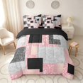 thumbnail image 3 of Manfei Glitter Plaid Print Full Size Bedding Sets, Bling Geometric Full Size Bed in a Bag, Pink Black and Silver, Black Reversible 7-Piece, 3 of 6