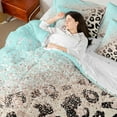 thumbnail image 4 of Castle Fairy Teens Gradient Cheetah Print Twin Bedding Sets 7-Piece,Blue Brown Ombre Bedding Comforter Set Microfiber,Abstract Bling Glitter Breathable Sheet Sets,Super Cozy Room Decor,Reversible, 4 of 8