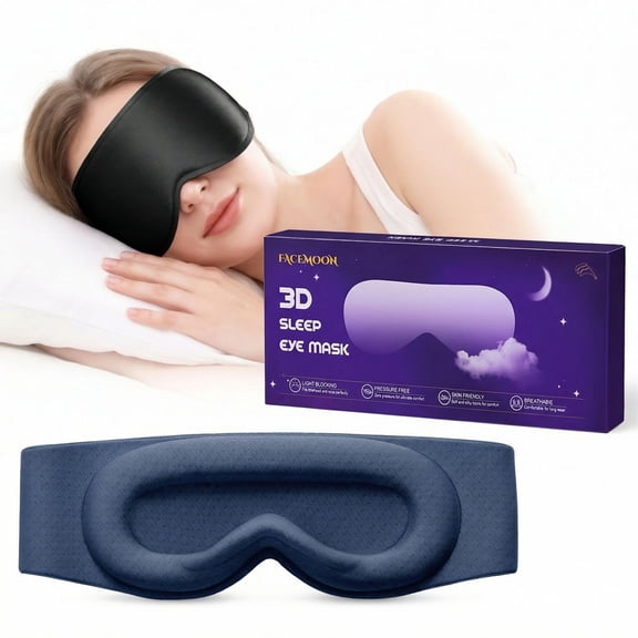 FACEMOON 3D Contoured Blackout Sleep Mask Weighted for Men and Women Calming Sleep Ritual Soft Memory Foam Zero Eye Pressure Bedtime Relaxation Black