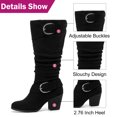 thumbnail image 5 of Love Steetly Women's Extra Wide Calf Knee High Boots, Soft Faux Suede, Two Large Round Buckle Straps, Slouchy Ruched Shaft Textured Stacked Heel Boots., 5 of 8