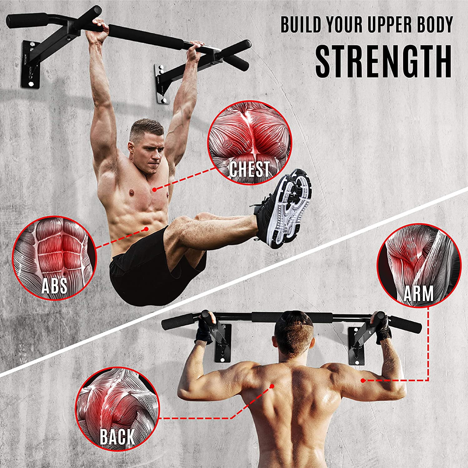 Yes4All Wall Mount Chin Up Bar, Black, Single