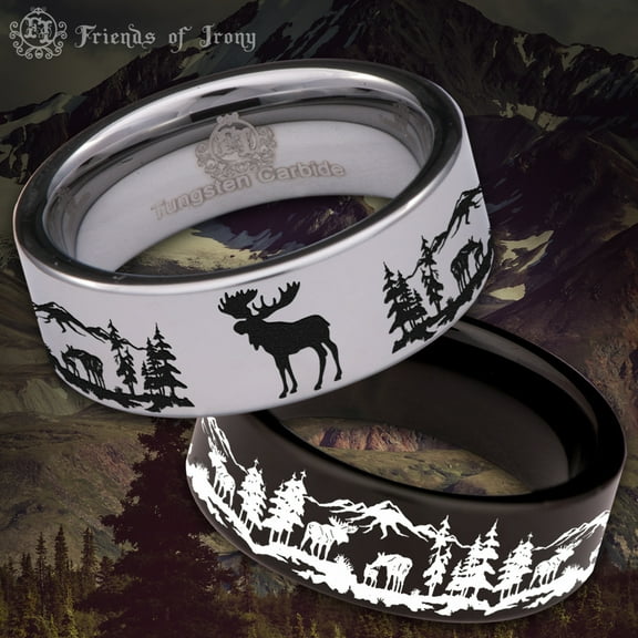 Moose Scenery Tungsten Carbide Ring