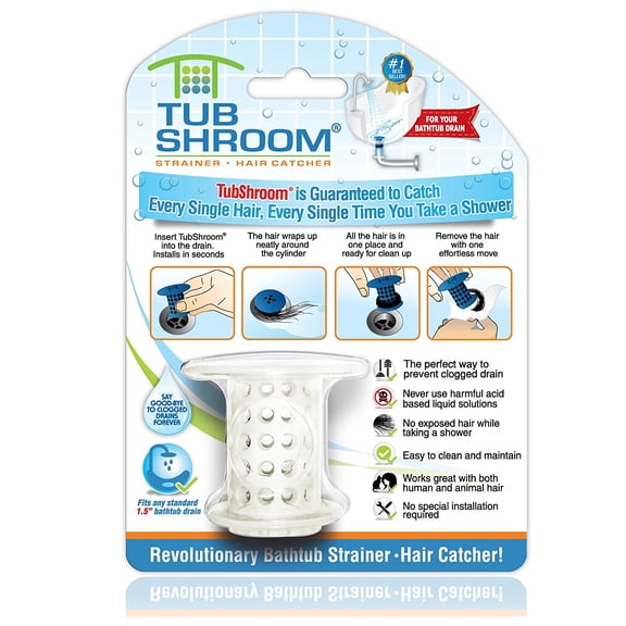 TubShroom Revolutionary Hair Catcher Drain Protector for Tub Drains (No More Clogs) Blue