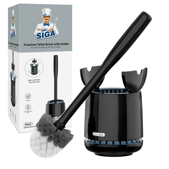 MR.Siga Toilet Bowl Brush and Holder, with Solid Handle and Durable Bristles for Bathroom Cleaning, Black, 1 Pack