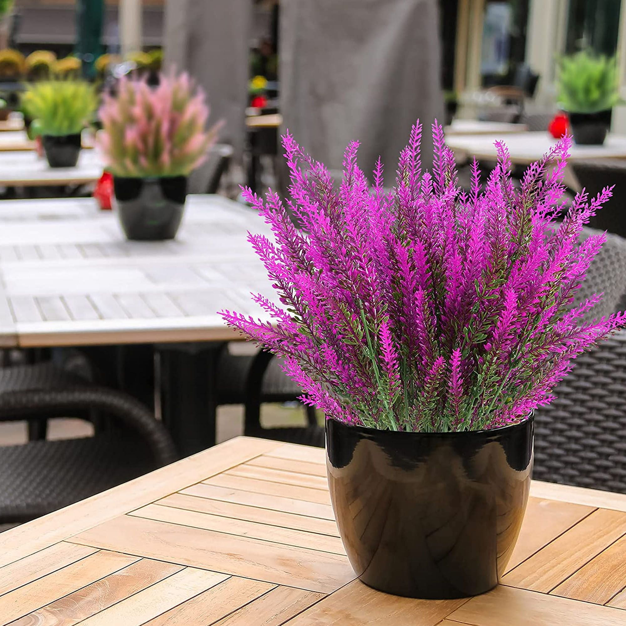 Deago 4 Bundles Artificial Lavender Flowers Outdoor UV Resistant Fake Flowers No Fade Faux Plastic Plants Garden Porch Window Box Decorating (Rose Red)