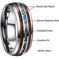 thumbnail image 5 of PillyBalla Hawaii Acacia Wood Tungsten Ring Dome Abalone Shell/Blue Center Wedding Ring for Men and Women Comfortable, 5 of 6