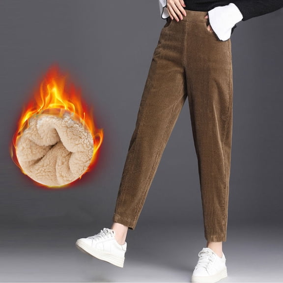 Brown Sweatpants Women Fashion Women Plus Size Plus Lamb Solid Color Stripe Wool Corduroy Loose Pants Fashion Clothing