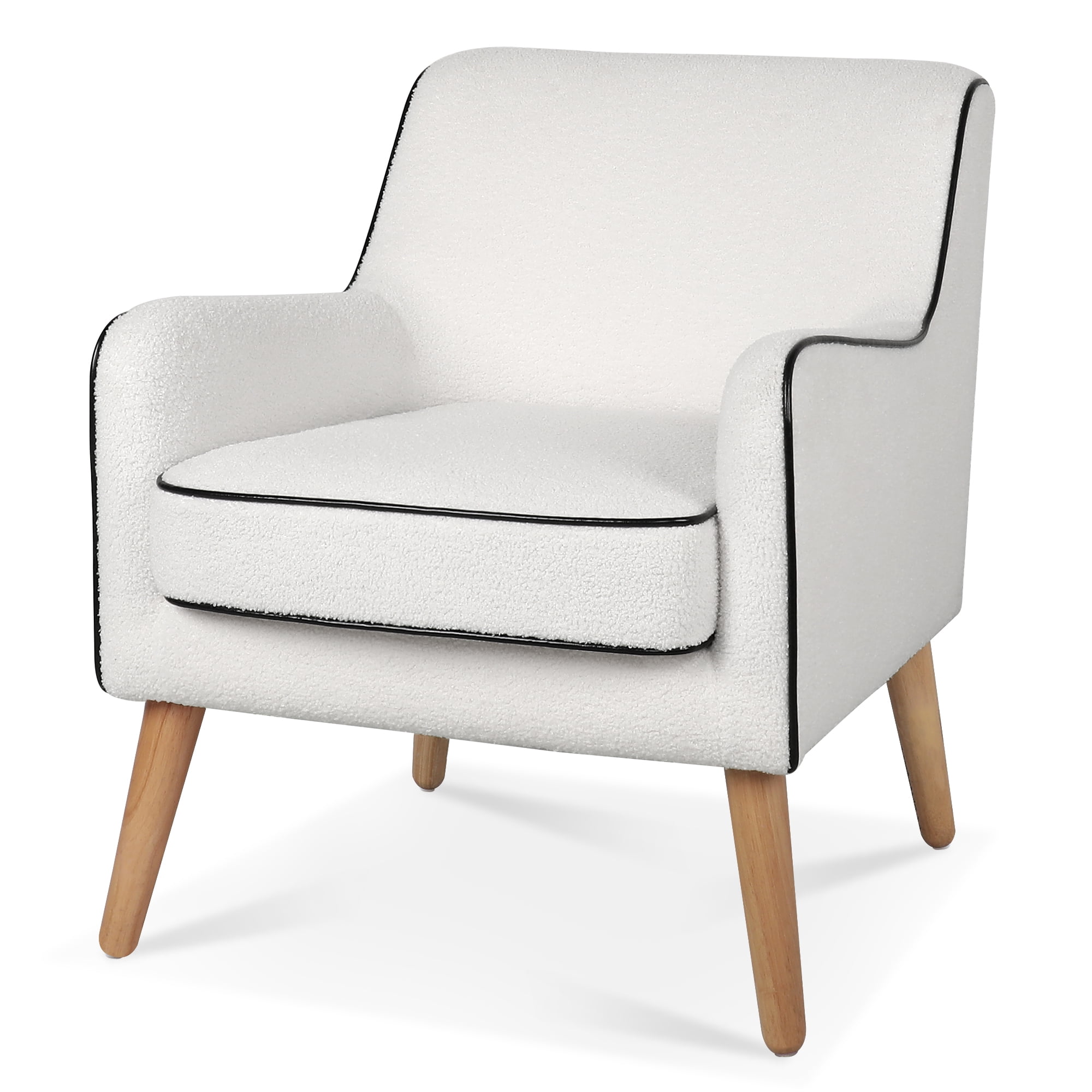 Kepooman White Arm Chair, Single Sofa Chairs for Bedroom, Armchair with Wood Legs Kepooman White Arm Chair, Single Sofa Chairs for Bedroom, Armchair with Wood Legs