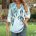 thumbnail image 5 of JTZGDY Womens 3/4 Sleeve Tops Dressy Casual Floral Printed Fall V Neck Outfit Graphic T-Shirts Trendy 2025 Basic Ruched Pleated Fall Tunic Blouse for Leggings Green#01 XL, 5 of 7