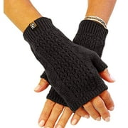 Mesh Knit Fingerless Mittens, Merino Wool, Small, Black