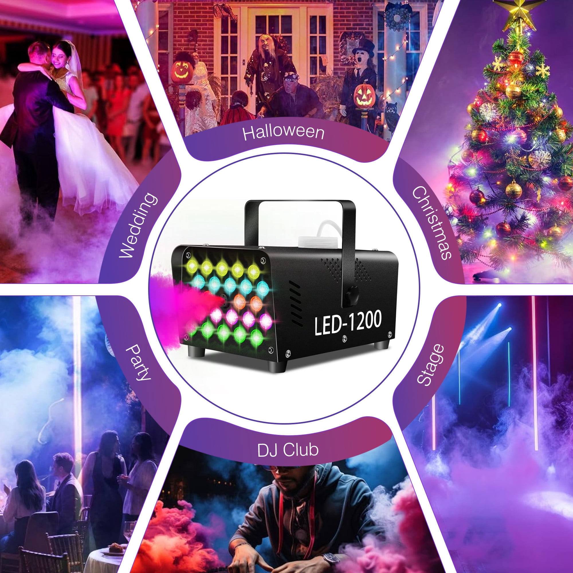 INSMART Fog Machine, 600W 2000CFM Smoke Machine with 24 RGB LED Lights, Wireless Remote Control, Perfect for Halloween Wedding Concert Bar Party