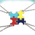 thumbnail image 2 of 4Pcs Good Friendship Pendant Necklace Creative Puzzle Patchwork Pendant Necklace Best Friend Theme Necklace, 2 of 4