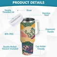 thumbnail image 2 of Yayeee 30oz Stainless Steel Tumbler with Straw and Handle Double-Wall Insulated Travel Water Bottle, Green Floral Wave, 2 of 8
