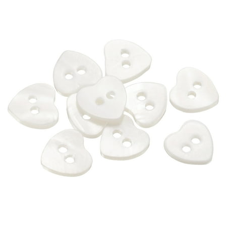 10Pack 2 Hole 11.5mm Heart Shape Natural Shell Button for Shirt Coats, White