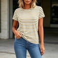 thumbnail image 7 of ClodeEU Women's Striped Crew Neck Short Sleeve T-Shirt,Casual Slim Fit Basic Tee for Summer Beige,Women's Plus L, 7 of 7
