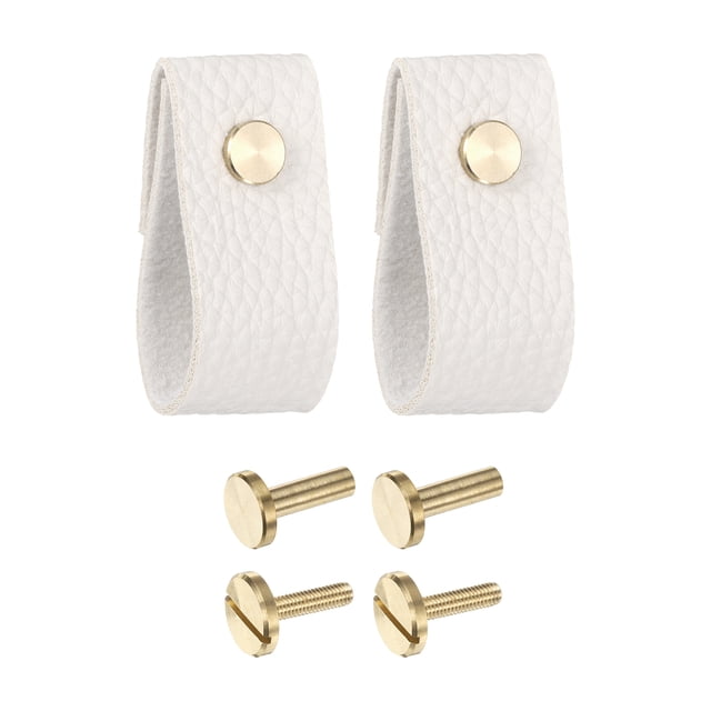 2 Paquetes de tiradores de cuero para cajones de tocador, armario de cocina, blanco