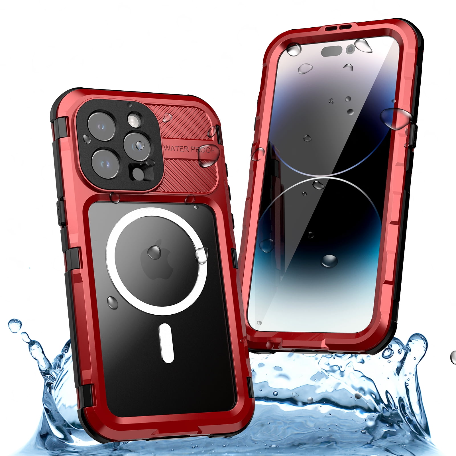 Allytech IP68 Waterproof Case with Screen Protector for iPhone 15 Pro Max, [Aluminum Alloy+PC+Silicone] Rugged Dustproof Shockproof Heavy Duty Protection Case Compatible with MagSafe - Red