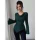thumbnail image 4 of Camisetas de Punto Acanalado con Cuello Vuelto y Larga para Mujer, Tops Ajustados Fruncidos para Salir, Camisetas Básicas para Otoño Verde M, 4 of 8