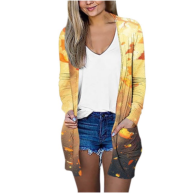 FAIWAD Cardigan d'Halloween pour Femmes Mignon Citrouille Ghost Ouvert Manteau Léger Confortable Automne