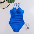 thumbnail image 3 of Jinhomg One Piece Swimsuits for Women Trendy Front Twist V Neck Swimwear Lightweight Comfy Spaghetti Strap Tummy Control Monokini Beach Bathing Suit Holiday Saving Blue M, 3 of 5