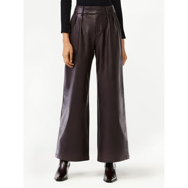Scoop Women's Faux Leather Wide Leg Pants