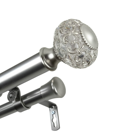 Crystal 1" Diameter Decorative Window Double Curtain Rod 120-170" - Satin Nickel