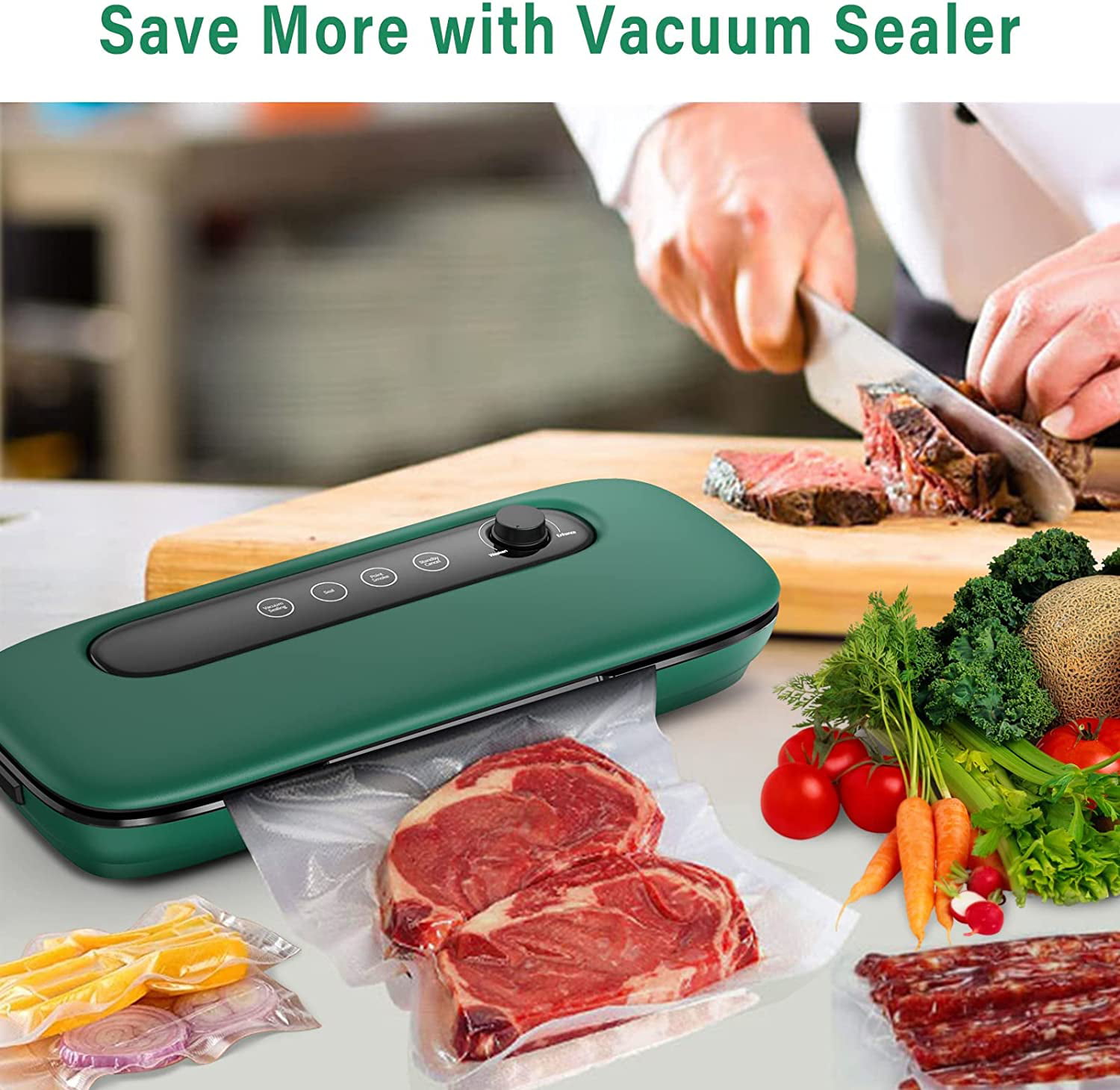 Viixm Vacuum Sealer Machine, Powerful Air Sealing -60Kpa Adjustable Strong  Suction LED Touch-Screen Automatic Food Sealer with Vacuum Sealer Bags,  White 